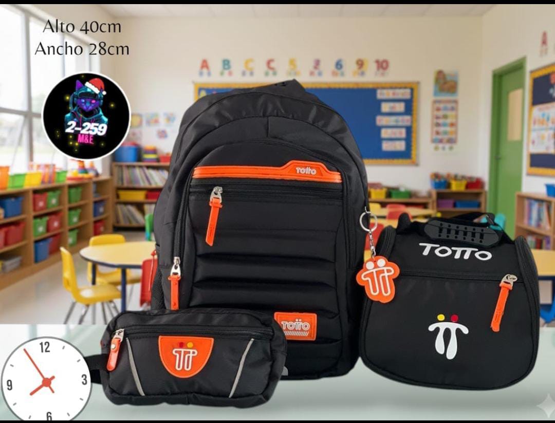Mega Kit Escolar Totto (Morral + Lonchera + Cartuchera)