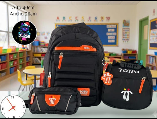 Mega Kit Escolar Totto (Morral + Lonchera + Cartuchera)