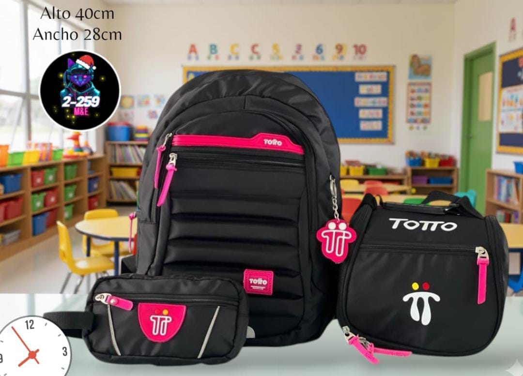 Mega Kit Escolar Totto (Morral + Lonchera + Cartuchera)